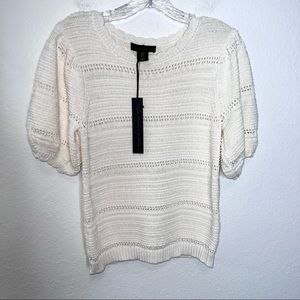House Of Harlow 1960 Small Balloon Short sleeve Open knit top Cream blouse B1